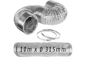 + CONTROL GARDEN CONTROL GARDEN Tubo Flexible Aluminio Color Plateado Ø 315 mm Longitud 10 m | Conducto Aire Ventilación + 2 Abrazadera Acero | Manguera Flexible Extractor de Aire