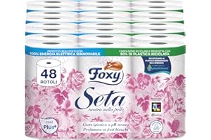 Foxy Seta | Carta igienica 200 strappi x 48 rotoli, 2 veli elevato spessore | Confezione riciclabile prodotta con plastica riciclata