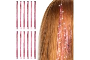 Bighan Lot de 12 Extensions de Cheveux à Clipser Rose, Mèches de Cheveux Pailletées Barrettes à Cheveux Clips Étincelantes - Accessoire Cheveux pour Femme/Fille