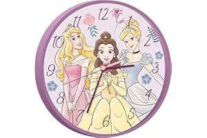Kids Licensing | Orologio da parete Principesse Disney | Orologio per bambini | Analogico | Facile da leggere | Imparare le ore | Diametro 25 cm | Batterie AA | Licenza ufficiale