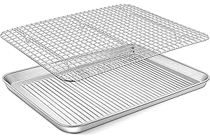 Homikit Blacha do pieczenia z kratką chłodzącą, stal nierdzewna, prostokątna forma do pieczenia i kratka chłodząca, do pieczenia, smażenia, serwowania, 40,7 x 30,3 x 2,5 cm, zdrowa, nadaje się do