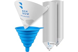BENBOW Filtro de Pintura 280µ x 1000 Unidades - Filtro de Papel desechable con Tejido de Nylon y práctico Embudo de Silicona - para filtrar Pinturas y Barnices de impurezas