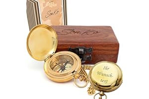 ‎SONKO SonKo® Compass Antique Look Nautical Compass - Functional Compass Outdoor as Maritime Decoration or Ship Decoration with Chain Including Elegant Wooden Box Confirmation Gift Communion