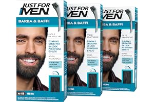Just for Men Skägg och mustasch, skäggfärg herr svart färg, färgning, tar bort grått hår, med applikatorkam - M55 (3 förpackningar)