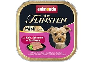 animonda Vom Feinsten Adult Mini – pyszna mokra karma dla psów – dobrze nadaje się dla małych ras – z cielęciną, szynką + bazylią – 32 x 100 g
