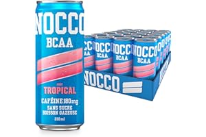 NOCCO Boisson énergissante goût tropical 180 mg caféine 24x330ml Boissons énergétiques, Sans Sucre BCAA (Tropical)
