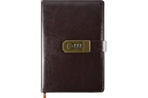 Qefuna Tagebuch mit Schloss, A5 PU Leder Tagebuch mit Code 200 Seiten, 100Gsm Papier, Vintage Reading Journal Tagebuch mit Schloss für Frauen & Männer,(Kaffee)