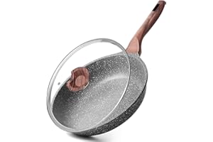 ilimiti Poêle à Frire Antiadhésive 24CM avec Couvercle, 24cm poeles Induction avec Couvercle Verre Trempé, Poele antiadhesive 24CM Casseroles en Pierre