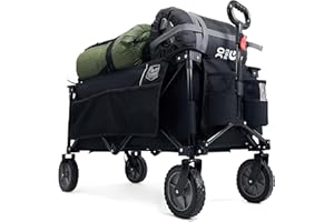 TIMBER RIDGE Festival Trolley on Wheels, 200L Folding Camping Trolley Wagon with Adjustable Handle & Cup Holder, Foldable Heavy Duty Trolley Cart for Outdoor Garden Picnic Shopping, Black