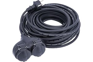 as - Schwabe Verlängerungskabel 5 m mit Schutzkontaktstecker und 2-fach Kupplung - Schutzkappe - 230V/16A - Außenbereich IP44 - Schwarz, 60664