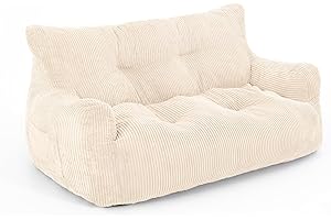 Pamapic Bean Bag, Large Bean Bag Chair with Filling Included, 2 Seater Sofa with Portable Handle, Modern Ergonomic Beanbag Adult, Comfy Chair for Living Room, Bedroom, Gaming Room, Beige