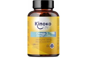KINOKO LIFE OMEGA 3 2000 Mg | EPA 1000 Mg | DHA 500 Mg | 120 Gélules | Poisson Sauvage | Exempt De Métaux Lourds) | Huile Distillé moléculaire | Ultra Pur | Santé Cardiaque Et Système Immunitaire