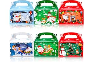 Qpout 12pack Christmas Cookie Gift Box Treat Boxes for Gift Giving, Red Green Blue White Christmas Candy Box Cookie Box for Packaging Christmas Decoration Xmas Party Favors