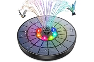 AMZtime Fontana solare a LED colorata per esterni, 5,5 W, diametro 21 cm, fontana solare per esterni, con 7 effetti, pompa solare per laghetto, uccello, stagno, fontana solare