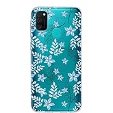 PrintiFy Samsung Galaxy M21 ile Uyumlu Kapak Floral Mavi Tasarımlı 1mm Fit Şeffaf Silikon Kılıf