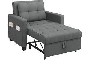 Yaheetech Sleeper Sofa Chair Bed Convertible Fabric Sofa Chair 3-in-1 Adjustable Sleep Bed Pullout Couch for Living Room/Apartment/Small Space, Light Gray