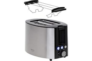 CAMRY CR 3215 - Tostapane in acciaio INOX, 2 fette da 850 W, con funzioni: riscaldamento, scongelamento, livelli di doratura regolabili, vassoio raccogli briciole estraibile