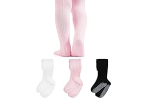 ZERULETS Baby Girls Tights Non Slip 3 Pack Cable Knite Cotton Rich Pantyhose for Newborn Infant Toddler (6 Months-6 Years) - Black White Pink Grey