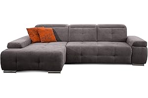 CAVADORE Ecksofa Mistrel mit Longchair XL links / Große Eck-Couch im modernen Design / Inkl. verstellbaren Kopfteilen / Welle