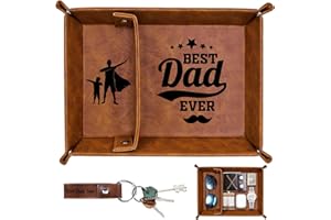 QXRXN Dad Fathers Day Birthday PU-Leather Valet Tray, Bedside Organiser Daddy Birthday Gifts from Son Daughter, Best Dad Ever Presents Wallet Keys Watch Nightstand Organiser