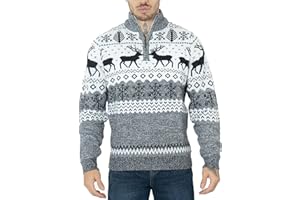 NOROZE Christmas Men's Jumpers | Nordic Style Knitted Lightweight Reindeer Printed Jumper | Crew Neck Long Sleeve Pullover Top | Christmas Jumper Xmas Jumper Sweaters for Men
