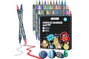 Cugybue Pennarelli Acrilici,36 Colori 1-5MM Pennarelli a Vernice Acrilica,Impermeabile Permanente Pennarelli Acrilici per Dipingere Sassi,Tessuti,Ceramica,Carta,Vetro,Plastica,Metallo,Legno