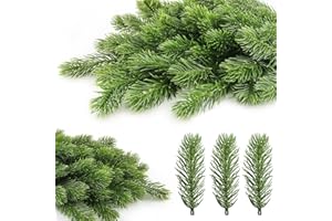 ZoneYan Ramas de Pino Artificiales, 60 Ramas de Pino Artificial de Navidad, Rama-s de Abeto de Navidad, Rama-s Decoracion Falsas, Simulación Verde Rama de Pin-o (Corto)