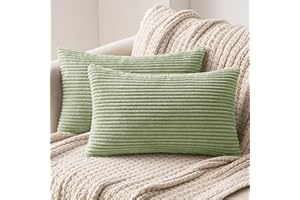 MIULEE 2 kwadratowe poszewki na poduszki w paski, sztruksowe, na sofę, do sypialni, miękkie, 30 x 50 cm, zielone kropki
