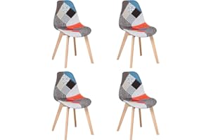 BenyLed Pack de 4 Sillas de Comedor Sillas de Patchwork con Patas de Madera Sillas Escandinavo con Respaldo de cojín Suave (Rojo)
