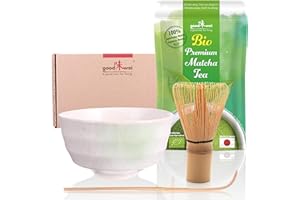 Goodwei Matcha Kit Thé Matcha BIO Japonais avec Fouet Bambou, Bol Artisanal en Céramique | Coffret cadeau (Shiro)