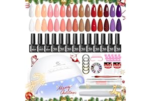 PEACECOLOR 34PCS Gel Nail Sets Starter Kit- Gel Nail Polish Set with Lamp Starter Kit 15 Colours Brown Red White Nude Nail Polish Nail Art Christmas Gifts for Women DIY Home