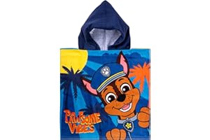 United Labels Psi Patrol - Pawsome Vibes Ponczo kąpielowe dla chłopców, ręcznik kąpielowy dla dzieci, ręcznik kąpielowy z kapturem, 100% bawełna, 50 x 100 cm, niebieskie