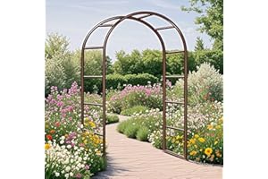 Générique Arche de Jardin en Métal Fer Antirouille, Arche Rosier de Robuste pour Plante Grimpante, Décoration de Cérémonie Fête, 80cm 140cm 180cm 200cm 240cm 280cm 300cm 350cm(Brun,W240 X H220cm)