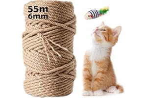 CHUNER Corda Naturale Tiragraffi Sisal Corda 55M x 6MM per Riparazione e Sostituzione di Gatto Scratching Pilastro, Gatto Albero, Gatto Graffiare Pad, (55M, 6MM)