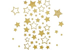 Kesote 210x Sticker Stern Aufkleber Glitzer Gold Etiketten Selbstklebend zum Basteln für Weihnachten Deko Geschenk