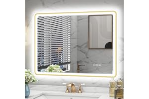 STARLEAD 60x80cm Or Miroir-Salle-de-Bain-avec-Éclairage et Bluetooth, Anti-buée, 3 Couleurs Lumière, Dimmable, IP44, Verre Trempé, Horizontal/Vertical, Cadre Non Métallique