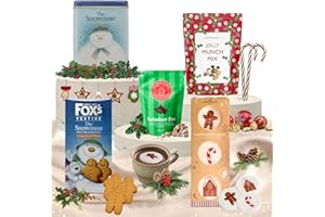 A AMOUSA Christmas Hot Chocolate Gift Set With The Snowman Gifts Hot Choc Tin, Gingerbread Biscuits, Marshmallows & Festive Treats – Xmas Eve Box, Hot Chocolate Hamper & Christmas Hamper For All Ages