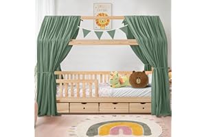 iLuane Hausbett Himmel aus 100% Baumwolle Musselin – Stoffhimmel Deko mit Schleifen – Betthimmel für Hausbett – Vorhang aus Musselin Stoff – Himmel Dekoration in 6 Farben & 4 Größen