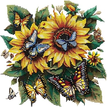 Kit Punto Croce Falena 40x40 Cm - Per Principianti, Tessuto Prestampato, Filo, Ago, Istruzioni