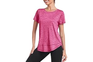Deaviya Women's Sports T-Shirt Gym Tops, Short Sleeve Workout Casual Running Tops, Ladies Gym Yoga Sports Top, Crew Neck Fitness T-Shirts for Women, Loose Side Split Tee