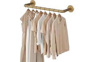 SMILOVII Wall Mounted Clothes Rail, Industrial Clothes Rail Wall Mounted, 49cm Detachable Metal Garment Hanging Storage Rail - Wall Mounted Garment Rail Heavy Duty For Home Shops and Closets (Gold)