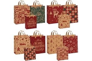 WEVOL Pezzi Sacchetti Regalo Natale,Personalizzato Buste Regalo Natale Varie Misure,Sacchetti Natalizi Regali Grandi/Piccoli,Set Pacchetti Regalo Kraft Natale,Borse Carta Regalo Natalizie con Manico