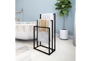 DUMEE Freestanding Towel Holder with 3 Towel Stands Rail for Bathroom Accessories Organizer, Bath & Hand Towels Storage, Black