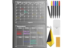 GROOHAFY 2 Stück Magnetisch Wochenplaner und Monatsplaner Abwischbar AUF DEUTSCH, Acryl Kalender Magnettafel Kühlschrank Familienplaner Essensplaner Planungstafeln Haushaltsplaner To Do Liste 40x30 cm