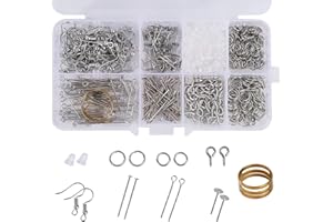 MAOXINTEK Jewelry Making Supplies Kit, Earring Repairing Set with Earrings Hooks, Earring Backs, Earring Posts, Jump Rings, Screw Eye Pins, Head Pins for DIY Beginners Adults Crafters (650pcs)