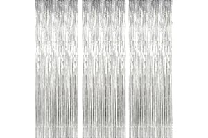 AILEXI 3 Pack 3ft*8ft Metallic Tinsel Curtains Foil Fringe Shimmer Streamers Curtain Door Window Decoration for Party Supplies - Silver