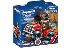Playmobil 71090 Pompier et Quad - City Action - avec Un Personnage, Un Quad avec Moteur à rétro-Friction et Divers Accessoires - Intervention Poursuite - Dès 4 Ans