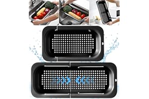 FAMKEEP 2 Piece Sitko do zlewu, sitko - regulowany organizer do zlewu, wydajne otwory spustowe, sitko nad zlewem Umyj warzywa i owoce, odcedź ugotowany makaron, czarny