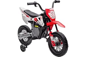 AIYAPLAY 12V Moto Elettrica per Bambini 3-6 Anni con 2 Motori e Acceleratore Manuale, Mini Moto Cross per Bambini con Sospensione, Ruote Rimovibile, Indicatore di Carica, Suoni, 2.4-5km/h, Rosso