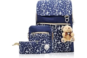 Pahajim Star Printed Canvas School Bag 3 en 1 Set, Incluye Bandolera, Bolsa de Almuerzo y Estuche para lápices, Linda Mochila Impermeable de Gran Capacidad para Niñas, Niños y Niños
